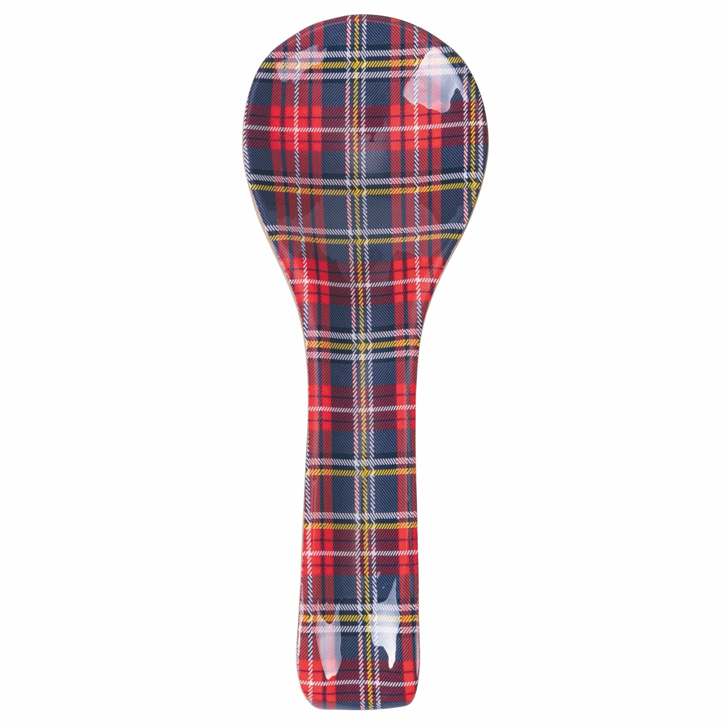 Löffelablage aus Mangoholz, emaillierte Dekoration, Tartan