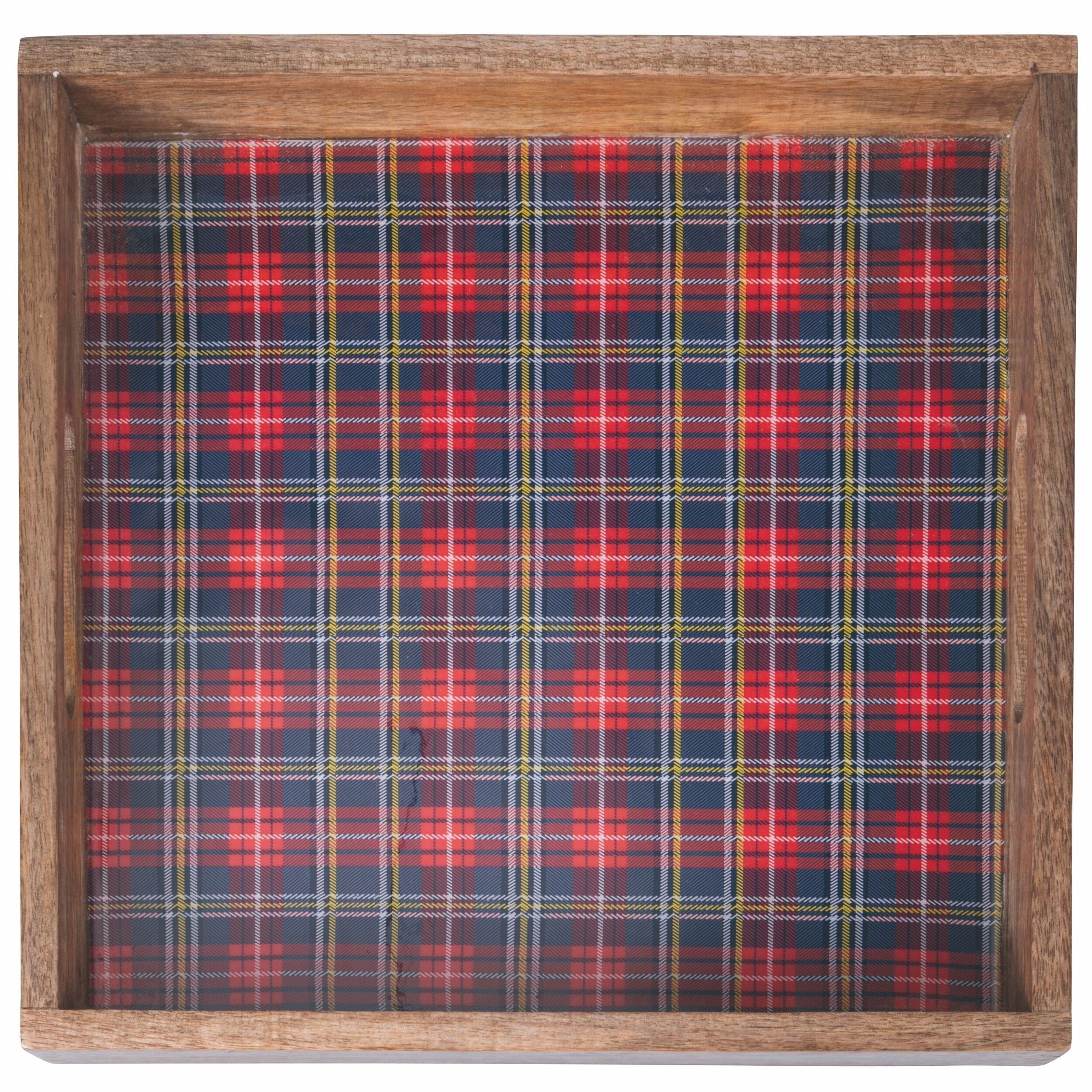Weihnachtstablett 30x30 cm aus Mangoholz, Tartan