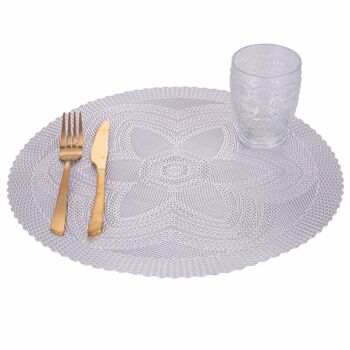 Set de table fleur effet crochet Ø 38 cm, Flower Silver 2