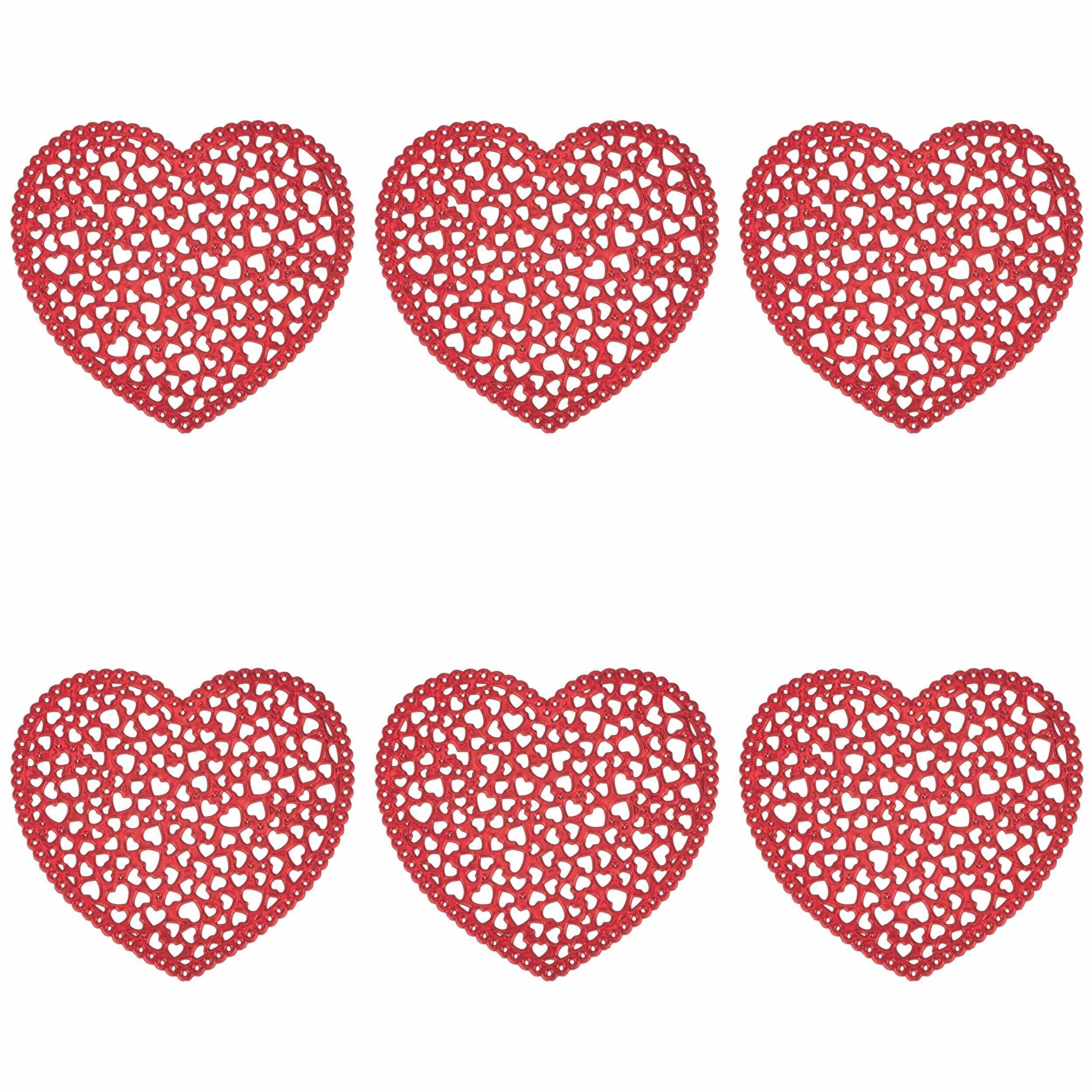 Set mit 6 Herz-Untersetzern, rot, Weihnachten