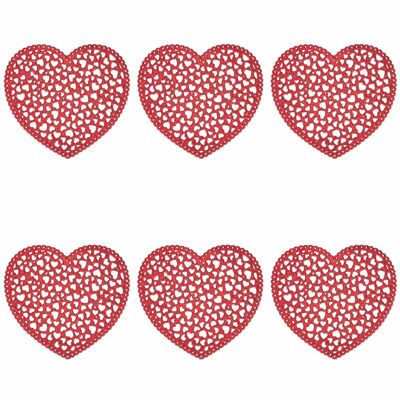 Set of 6 heart coasters, red, Xmas