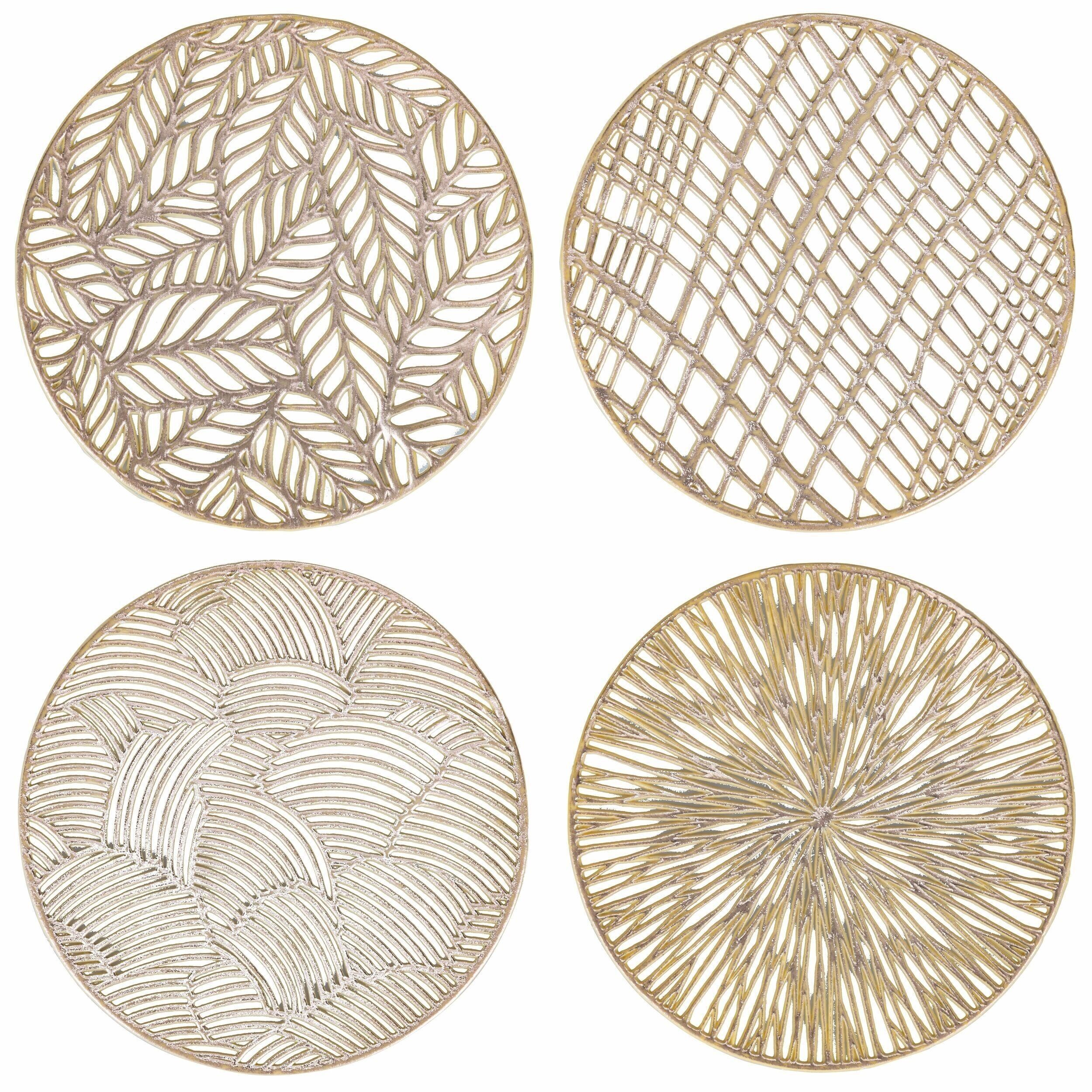 Set mit 4 runden Untersetzern aus Blattgold, Ø 10 cm, Gold