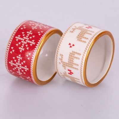 Set of 2 ceramic Christmas napkin rings, Scandy