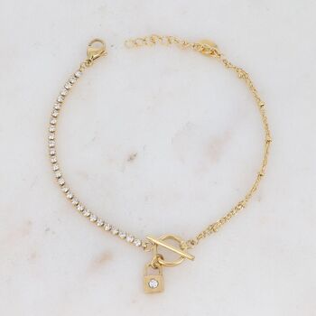 Bracelet Braxton - chaîne rivière, anneau et barre, pendentif cadenas 2