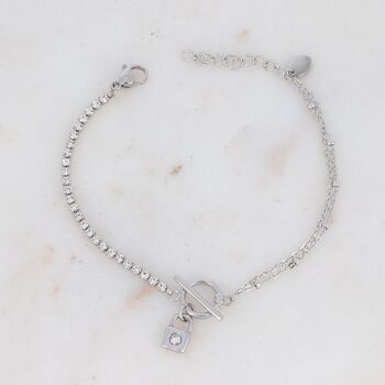 Bracelet Braxton - chaîne rivière, anneau et barre, pendentif cadenas 3