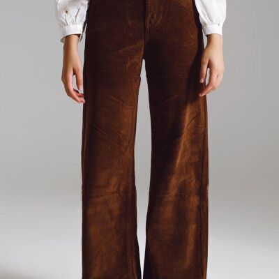 Pantaloni cropped in corda marrone