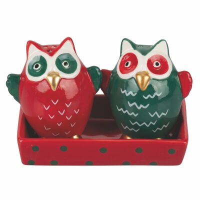 Set gufetto sale e pepe con vassoio in ceramica, Nordic