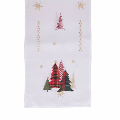 Christmas runner 40x175 cm polyester, tartan trees, Xmas