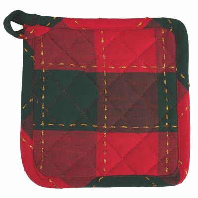 Set mit 2 weihnachtlichen Topflappen für die Küche, 18 x 18 cm, Tartan-Rot