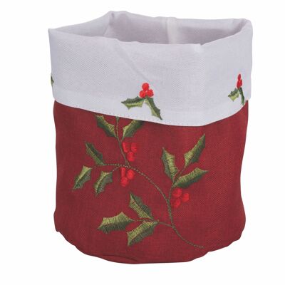 Polyester Christmas bread basket, red holly, Xmas