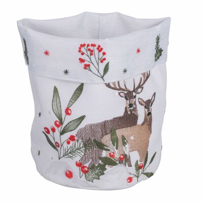Polyester Christmas bread basket, white reindeer, Xmas