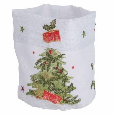 Christmas bread basket in polyester, white Xmas tree