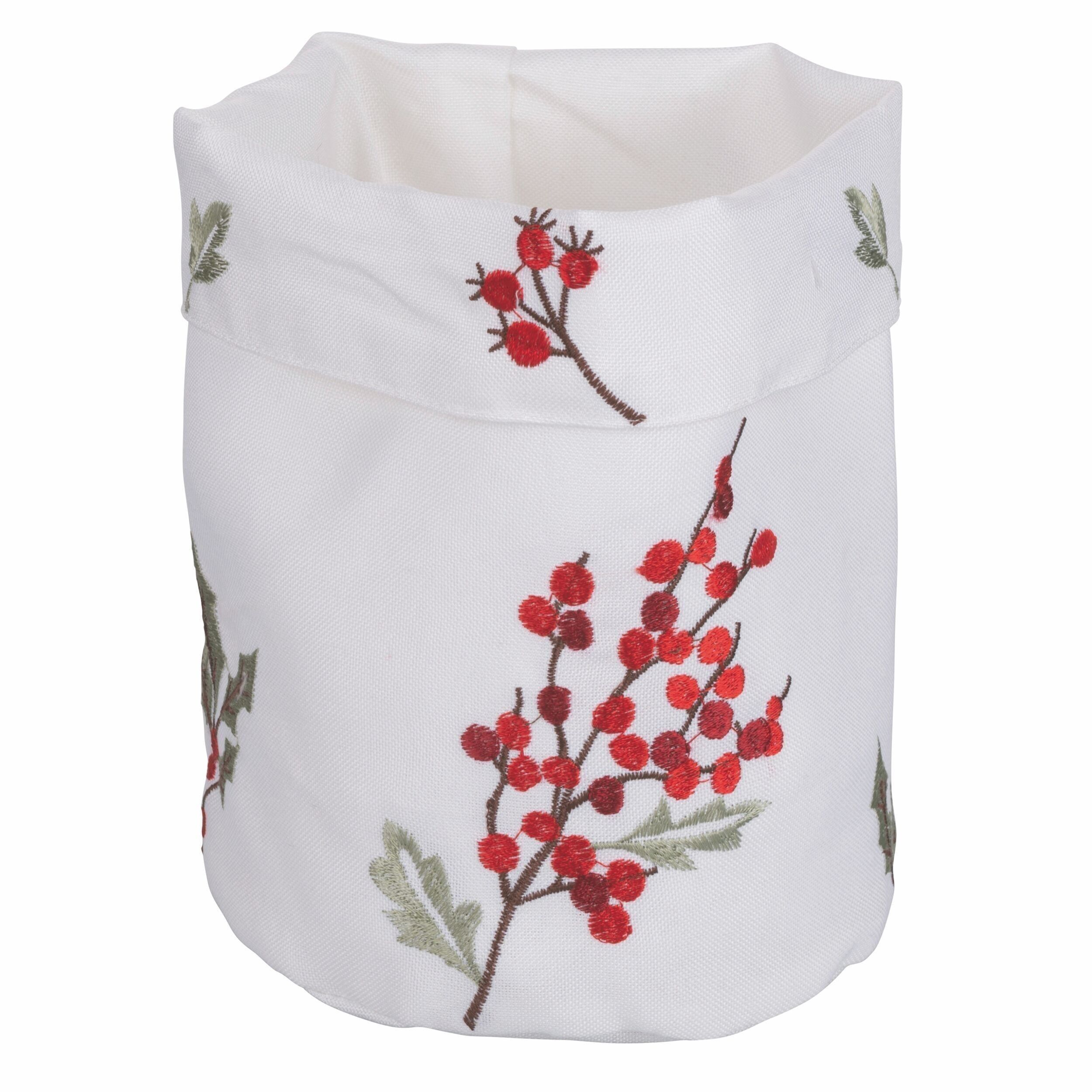 Weihnachtsbrotkorb aus Polyester, weiße Beeren, Weihnachten