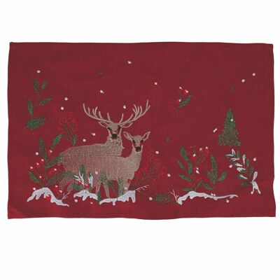 Red Christmas placemat 45x30cm polyester, reindeer, Xmas