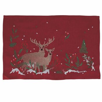 Set de table de Noël rouge 45x30cm polyester, renne, Noël