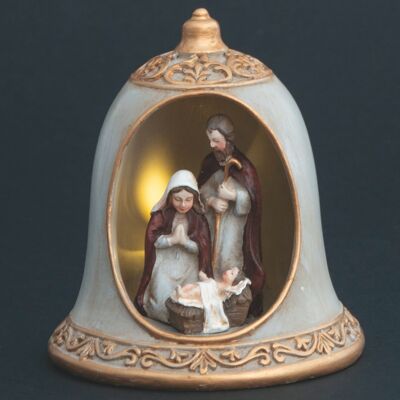 LED nativity bell in polyresin Ø8.5x10 cm, XMas
