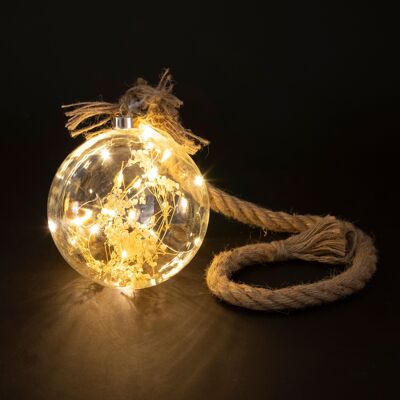 Bola luminosa LED Ø 15 cm con cuerda y flores, Navidad