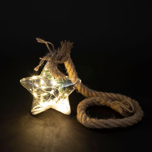 Stella luminosa led h. 15 cm con corda aghi di pino, Xmas