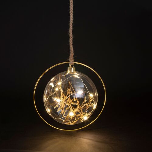 Palla luminosa led con anello h.20 cm con corda, Xmas