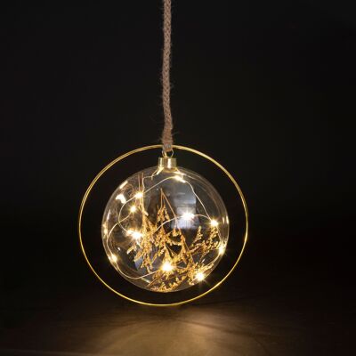 Boule lumineuse LED avec anneau h.20 cm avec corde, Noël