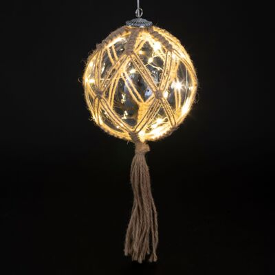 LED luminous ball Ø 12 cm with macramé decoration, Xmas
