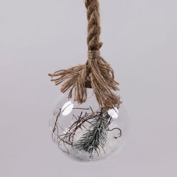 Boule lumineuse LED h. 12cm avec des aiguilles de pin en corde, Noël 3