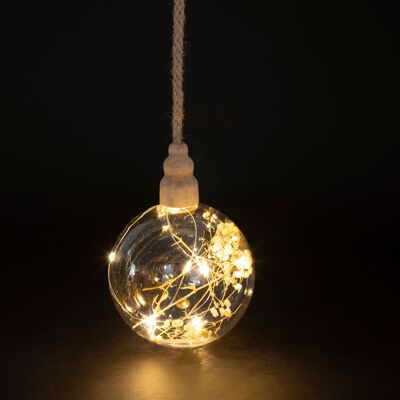 Boule lumineuse LED Ø 12 cm avec corde et fleurs, Noël