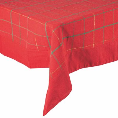 Nappe de Noël 140x180 cm, 100% coton, 8 places, Lurex Rouge