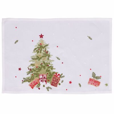 Mantel individual navideño blanco 45x30cm poliéster, árbol, Navidad