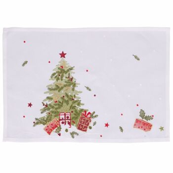 Set de table de Noël blanc 45x30cm en polyester, arbre, Noël 1