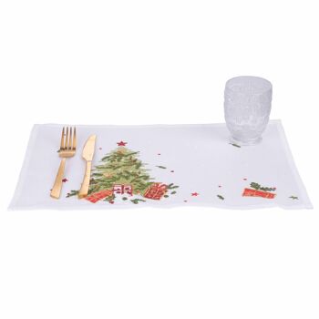 Set de table de Noël blanc 45x30cm en polyester, arbre, Noël 2