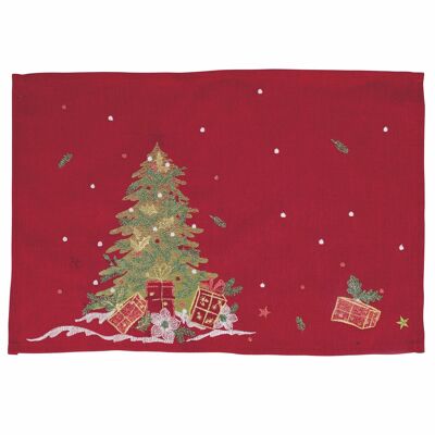 Mantel individual navideño rojo 45x30cm poliéster, árbol, Navidad