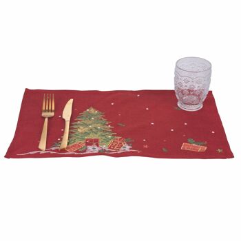 Set de table de Noël rouge 45x30cm en polyester, arbre, Noël 2
