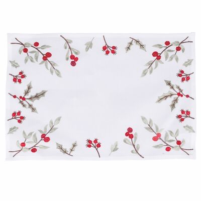 Christmas placemat 45x30 cm polyester, holly, Xmas