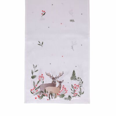 Camino navideño 40x175 cm en poliéster, bordado de renos, Navidad