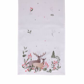 Tapis de Noël 40x175 cm en polyester, broderie renne, Xmas 1