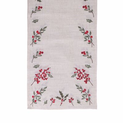 Tapis de Noël 40x175cm polyester-lin, houx, Noël