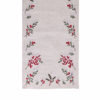 Tapis de Noël 40x175cm polyester-lin, houx, Noël 1