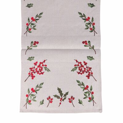 Christmas runner 40x175 cm polyester, holly, Xmas