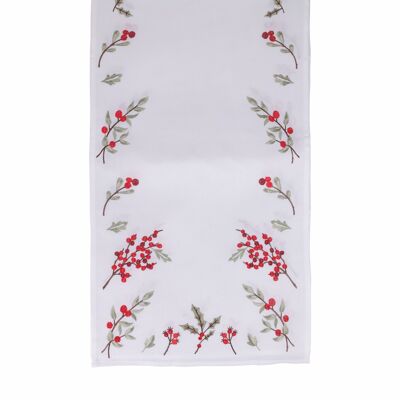 Christmas runner 40x175cm polyester, holly white, Xmas