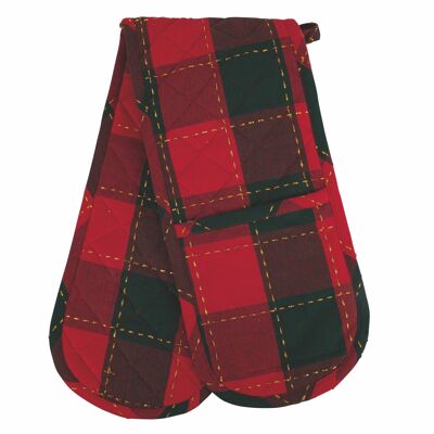 Gant de cuisine double Noël, tartan rouge