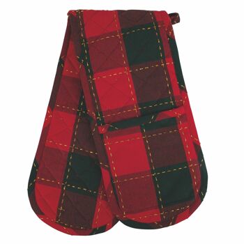 Gant de cuisine double Noël, tartan rouge 1