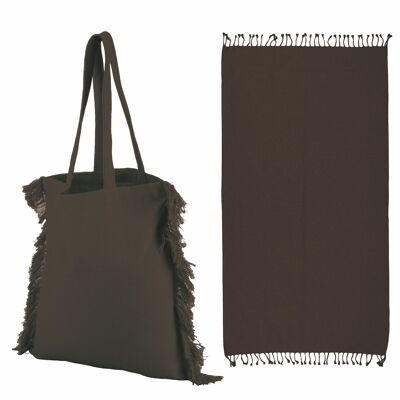 Dark brown cotton beach towel-bag set, Summer
