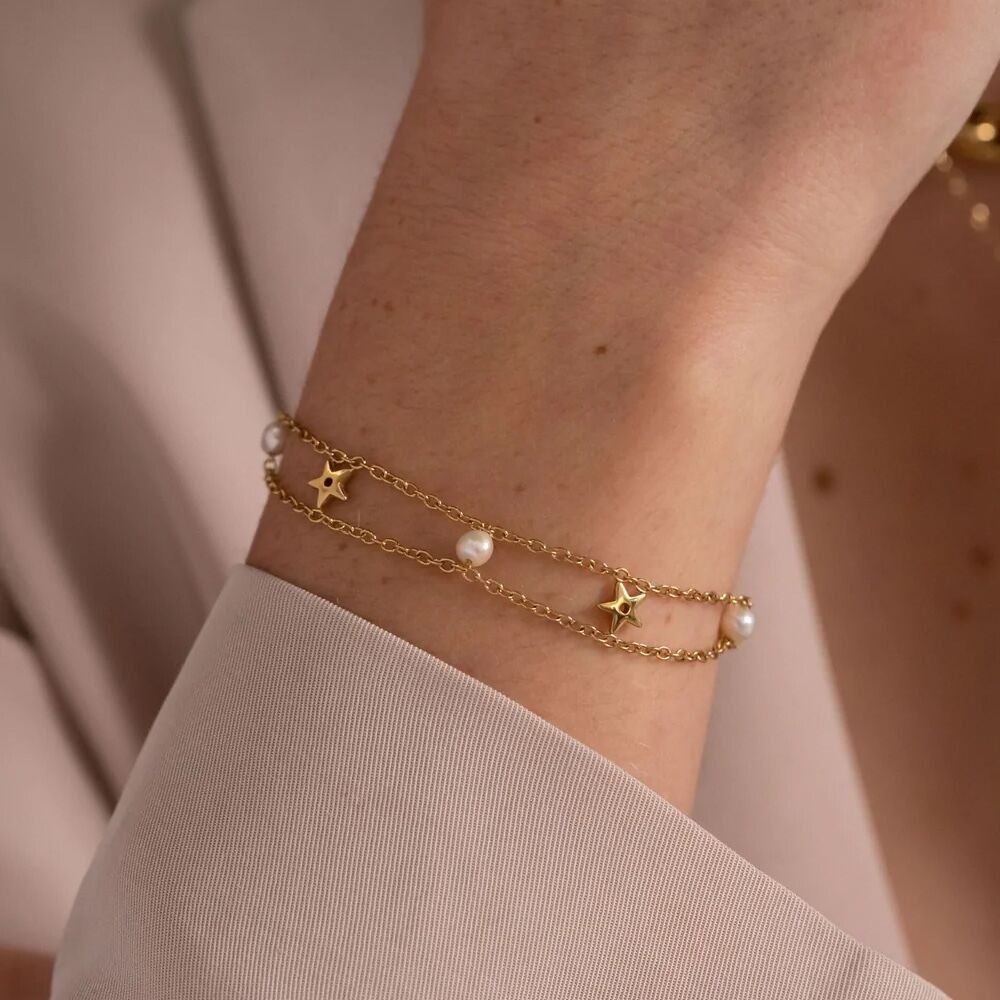 Breanna-Armband – 2 Reihen mit Natursteinen und Sternen