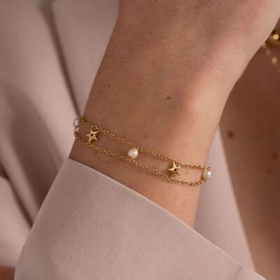 Breanna bracelet - 2 rows with natural stones and stars