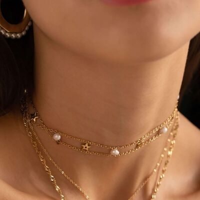 Breanna Halskette – Halsband, 2 Reihen mit Natursteinen und Sternen