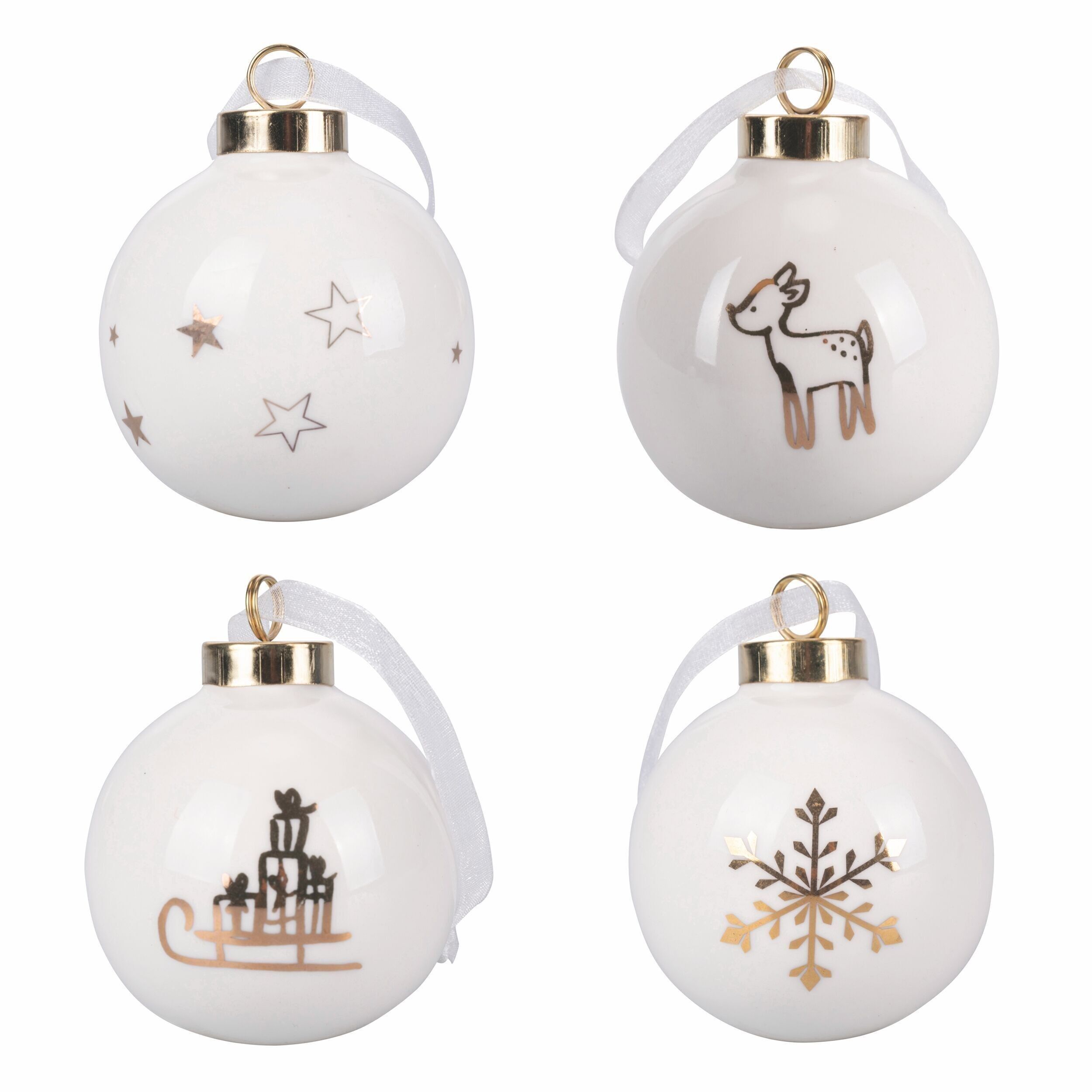 Palla natalizia in porcellana Ø 6 cm bianca e oro, Xmas Gold