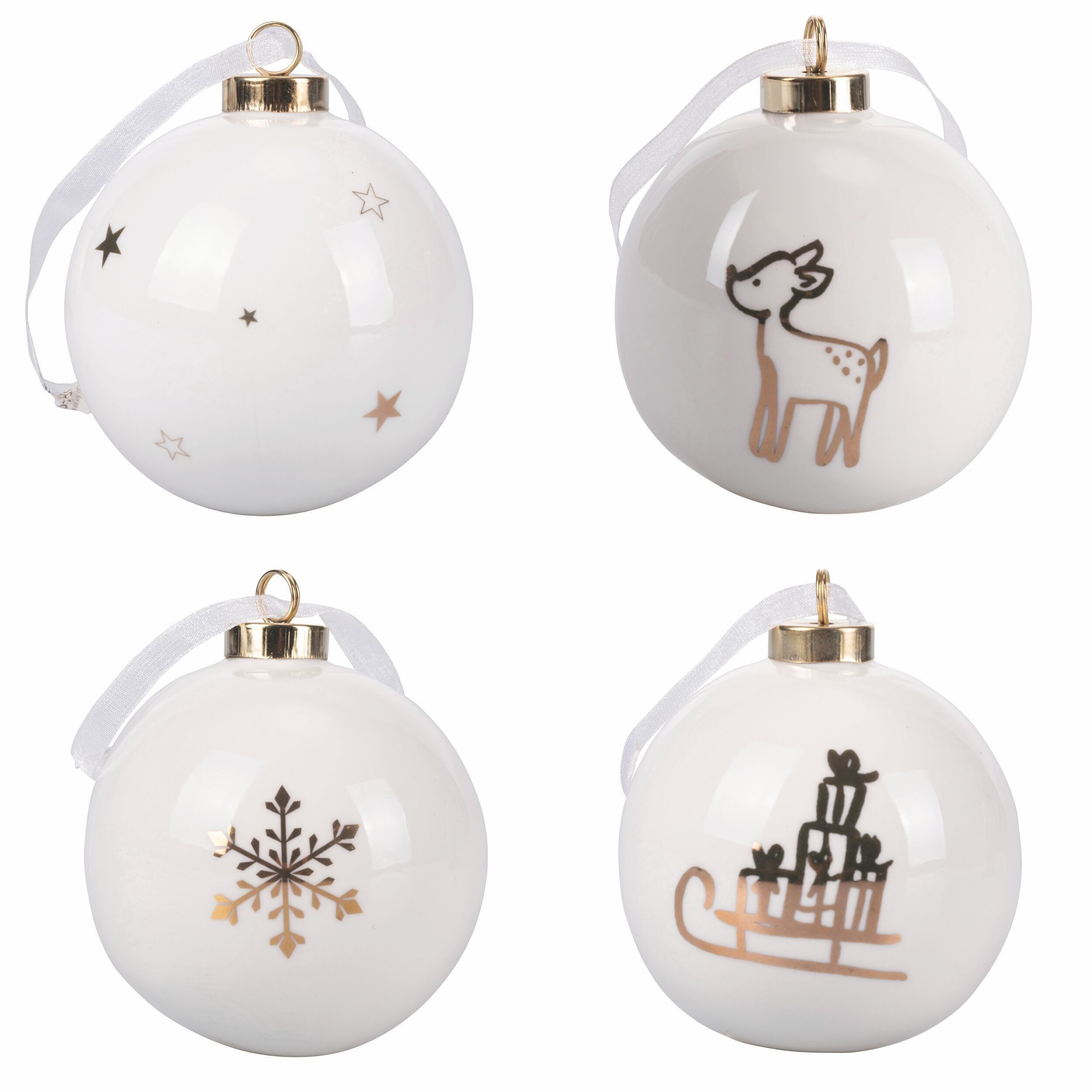 Palla natalizia in porcellana Ø 8 cm bianca e oro, Xmas Gold