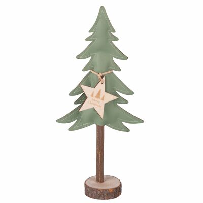 Sapin de Noël décoratif h.33 cm, éco-cuir et bois, Noël