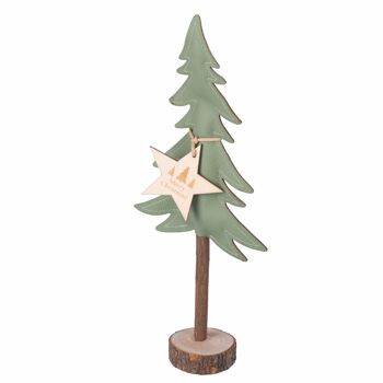 Sapin de Noël décoratif h.33 cm, éco-cuir et bois, Noël 2